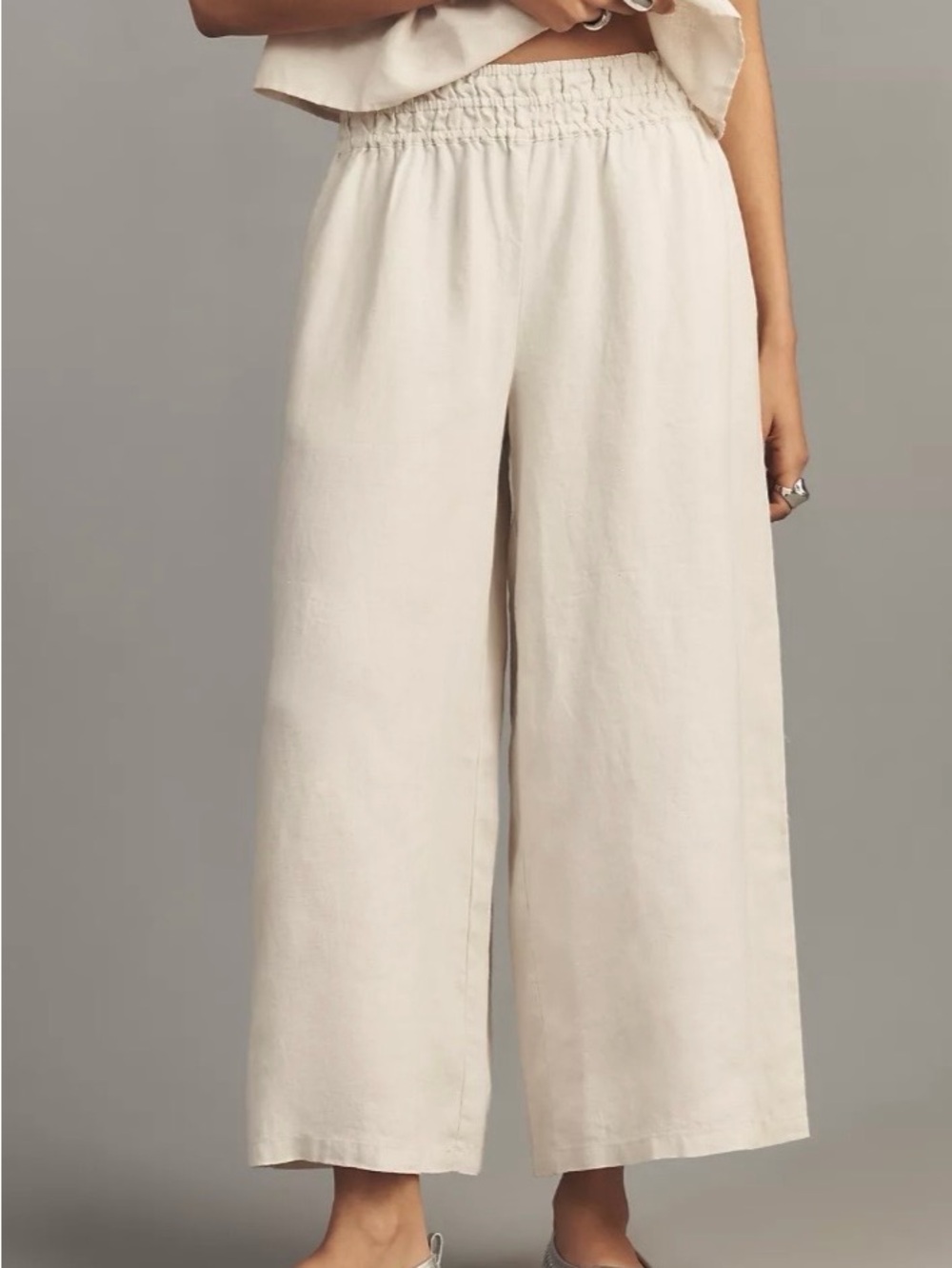 Anthropologie Somerset Linen Casual Wide-Leg Elastic Waist Cream Pants